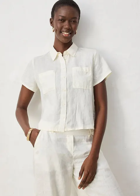 Kort&auml;rmad linneblus, bonprix