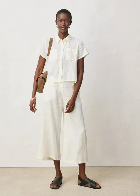 Kort&auml;rmad linneblus, bonprix