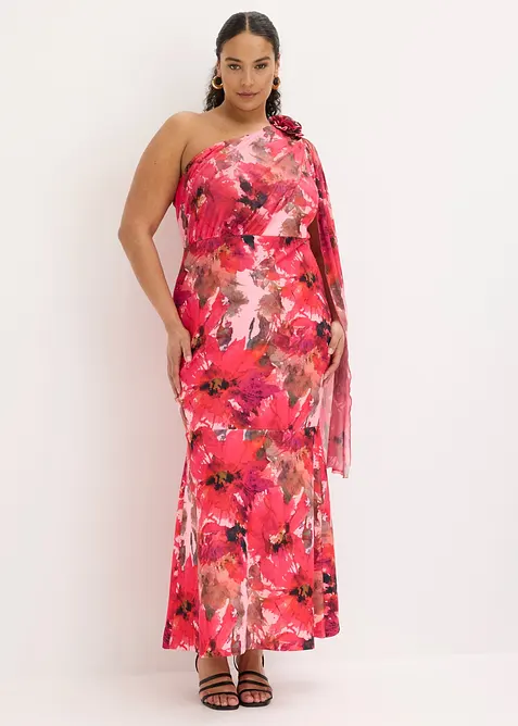 Aftonkl&auml;nning i one shoulder-stil med blomapplikation, bonprix
