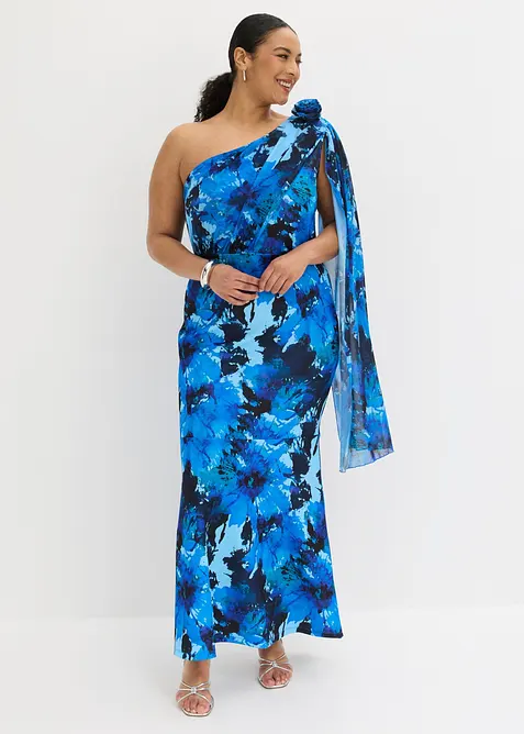 Aftonkl&auml;nning i one shoulder-stil med blomapplikation, bonprix