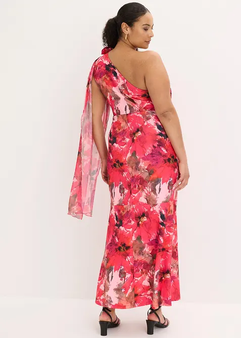 Aftonkl&auml;nning i one shoulder-stil med blomapplikation, bonprix