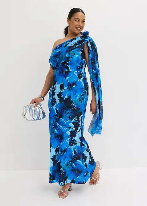 Aftonkl&auml;nning i one shoulder-stil med blomapplikation, bonprix