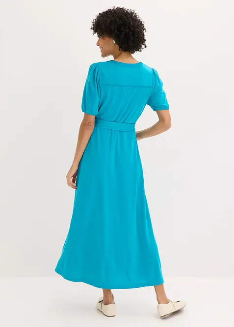 Mellanl&aring;ng kl&auml;nning i viskospik&eacute; med knytsk&auml;rp (2 delar), bonprix