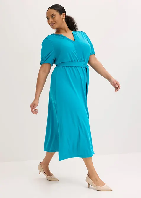 Mellanl&aring;ng kl&auml;nning i viskospik&eacute; med knytsk&auml;rp (2 delar), bonprix