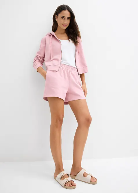 Munkjacka och shorts i sweatshirtmaterial av ekologisk bomull (2 delar), bonprix