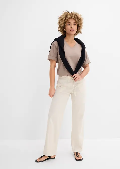 Kantig topp av flamgarn i ekologisk bomull (2-pack), bonprix