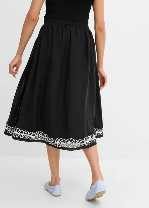 Mellanl&aring;ng kjol med broderi, bonprix