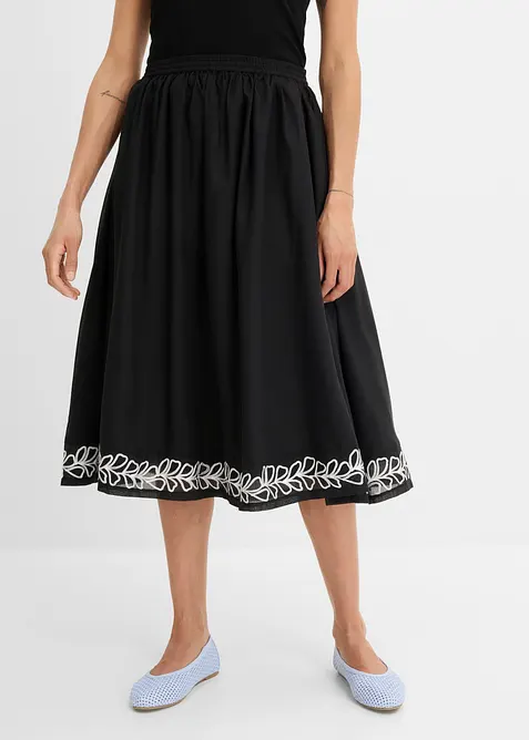 Mellanl&aring;ng kjol med broderi, bonprix