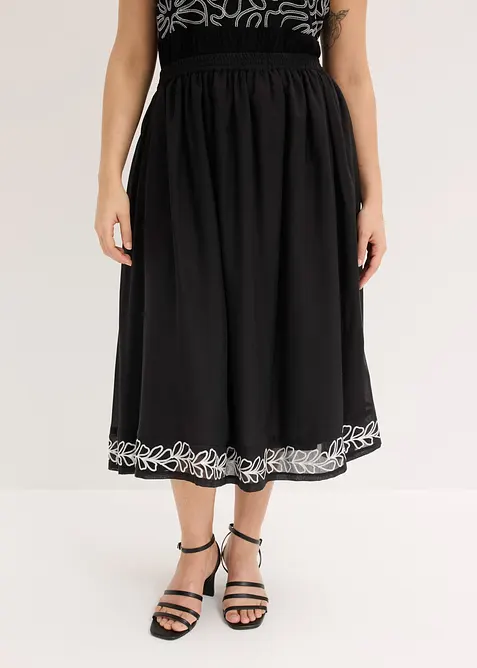 Mellanl&aring;ng kjol med broderi, bonprix