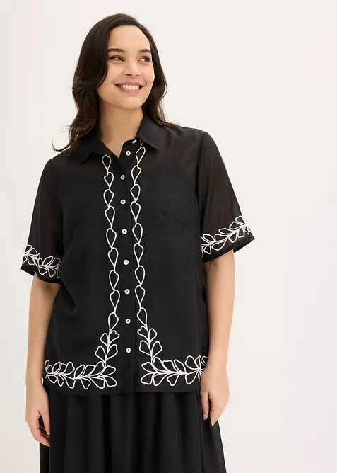 Blus med broderi, bonprix