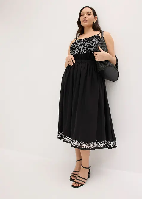 Mellanl&aring;ng kjol med broderi, bonprix