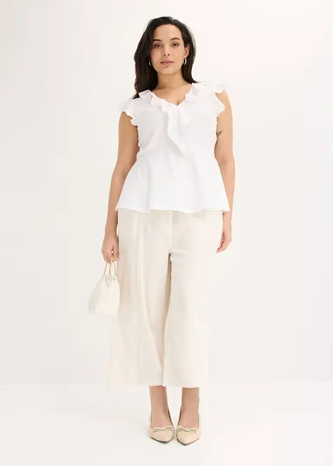 Culotter i luftig linnemix med str&aring;veck, bonprix