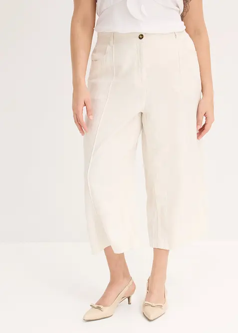 Culotter i luftig linnemix med str&aring;veck, bonprix