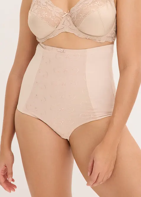 H&ouml;g trosa med h&ouml;g, formande effekt samt bomull och broderi, bonprix