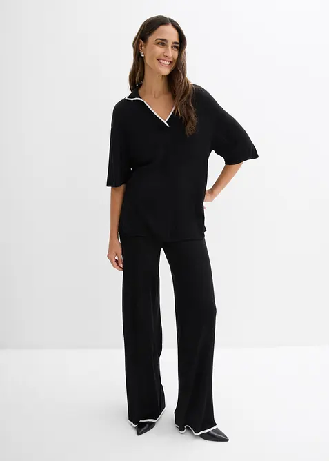 Finstickad jumper med tenniskrage, av viskosmix, bonprix