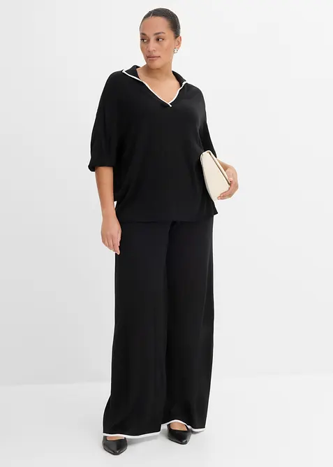 Finstickad jumper med tenniskrage, av viskosmix, bonprix