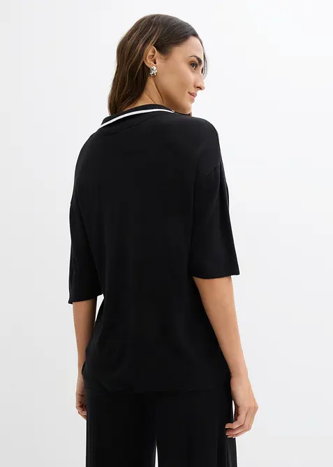 Finstickad jumper med tenniskrage, av viskosmix, bonprix