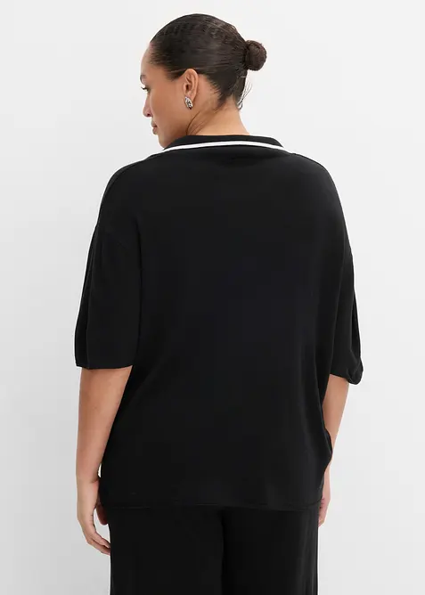 Finstickad jumper med tenniskrage, av viskosmix, bonprix