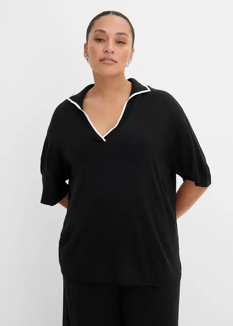 Finstickad jumper med tenniskrage, av viskosmix, bonprix