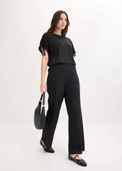 Stickad byxa med en andel linne, bonprix