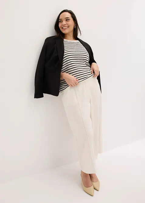 Stickad jumper i luftig linnemix, bonprix