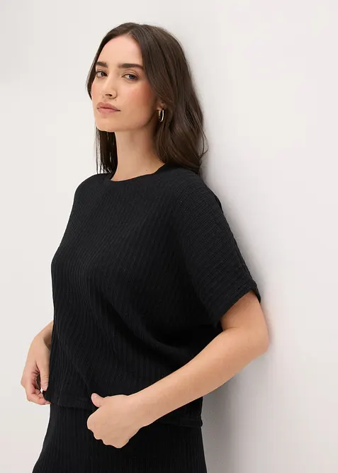 Stickad jumper i luftig linnemix, bonprix