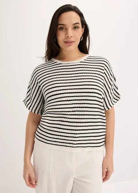 Stickad jumper i luftig linnemix, bonprix