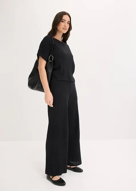 Stickad jumper i luftig linnemix, bonprix