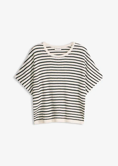 Stickad jumper i luftig linnemix, bonprix