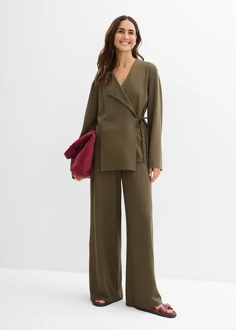 Dra p&aring;-byxa av viskosblandning, bonprix