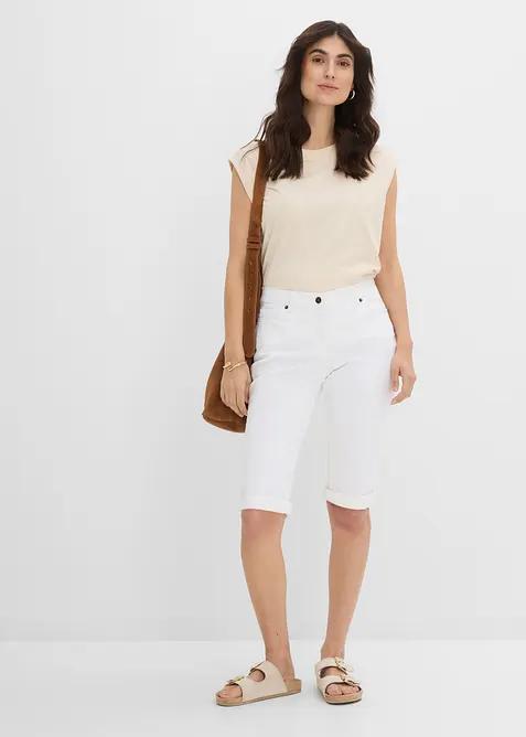 Stretchiga jeansbermudas med uppvikta benslut, bonprix