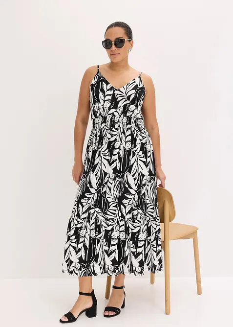 Kl&auml;nning med smala axelband i mjuk viskosmix, bonprix