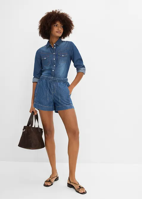 Jeansshorts Mid Waist, med bekv&auml;m midja, bonprix