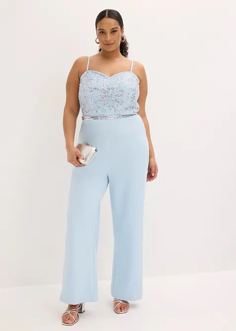 Jumpsuit i kr&auml;pp med struktur och med p&auml;rlbroderi, bonprix