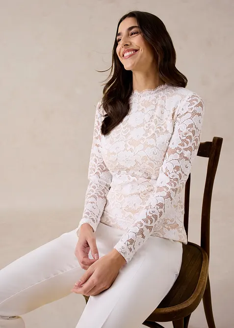 L&aring;ng&auml;rmad topp i spets, bonprix