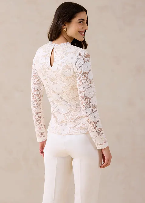 L&aring;ng&auml;rmad topp i spets, bonprix