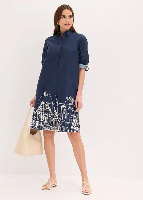 Skjortkl&auml;nning i bomullspoplin, bonprix