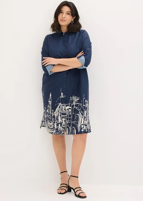 Skjortkl&auml;nning i bomullspoplin, bonprix