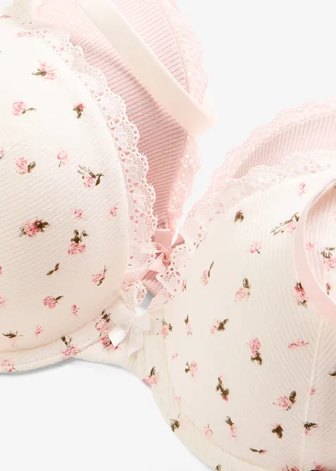 Ribbad BH med formpressade kupor och bygel, med ekologisk bomull (2-pack), bonprix