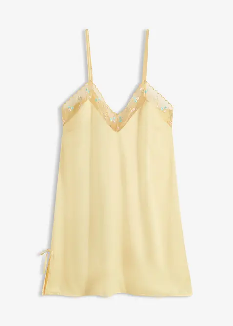 Neglig&eacute; i satin med skirt broderi, bonprix