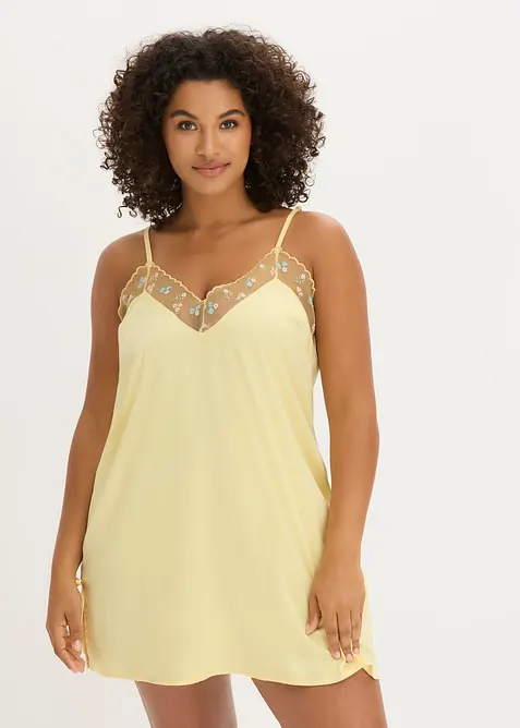 Neglig&eacute; i satin med skirt broderi, bonprix