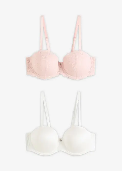Balconette-BH med avtagbara axelband och mjuk spets (2-pack), bonprix