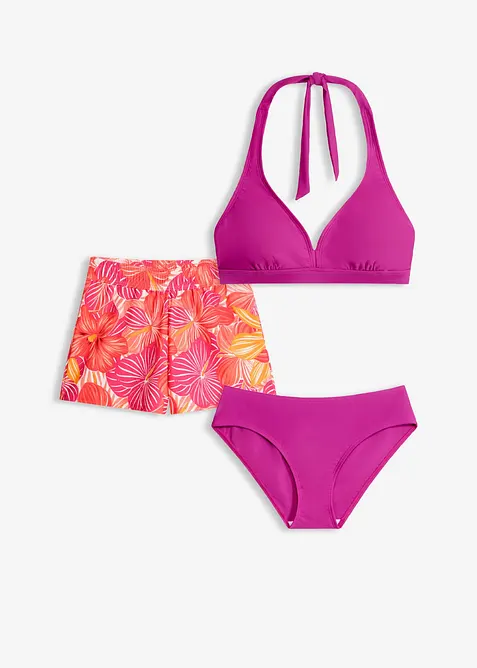 Bikini med halterneck och shorts (3 delat set), bonprix