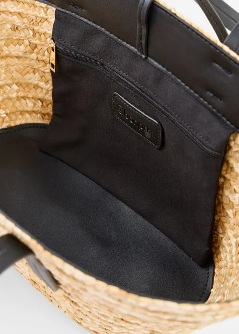 Shoppingv&auml;ska med halmlook och blomh&auml;nge, bonprix