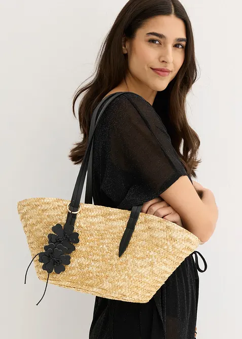 Shoppingv&auml;ska med halmlook och blomh&auml;nge, bonprix