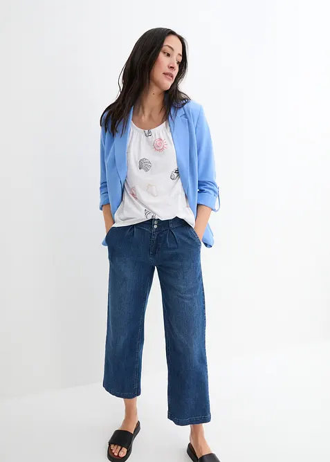 M&ouml;nstrad topp med rund halsringning, ekologisk bomull, bonprix