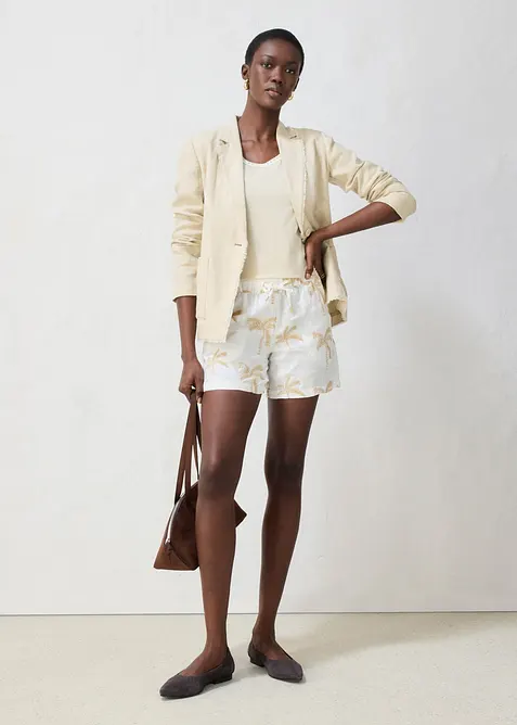 Linneshorts med broderi, bonprix