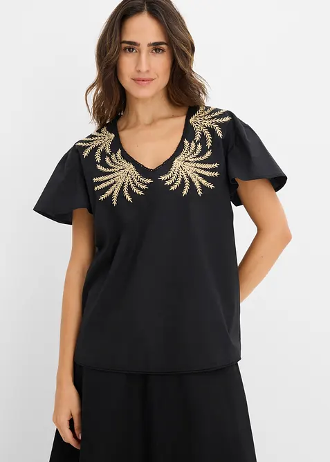 Blus med broderi, bonprix