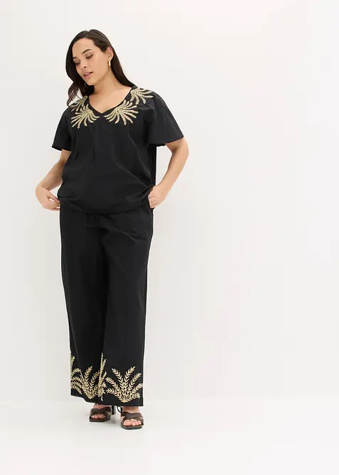 Palazzobyxa med broderi, bonprix