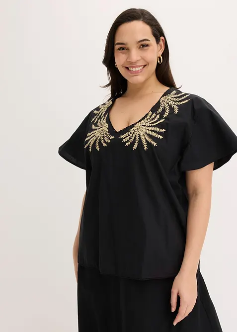 Blus med broderi, bonprix